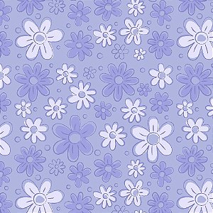 Tricoline Floral Doodle Lavanda, 100% Algodão, 50cm x 1,50mt