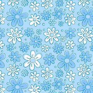 Tricoline Floral Doodle Azul Porcelana, 100%Alg 50cm x 1,50m