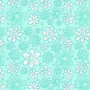 Tricoline Floral Doodle Acqua, 100% Algodão, 50cm x 1,50mt