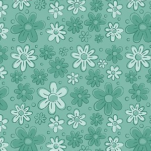 Tricoline Floral Doodle Verde Menta, 100% Alg, 50cm x 1,50mt