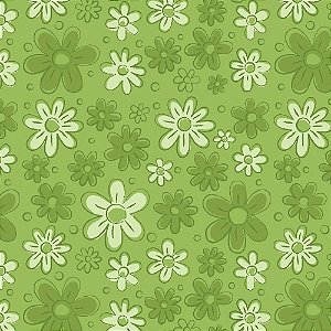 Tricoline Floral Doodle Verde Grama, 100% Alg, 50cm x 1,50mt