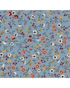 Tricoline Floral Mila (Azul) 100%  Algodão 50cm x 1,50mt