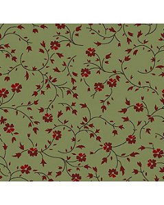Tricoline Floral Lívia (Verde) 100%  Algodão 50cm x 1,50mt