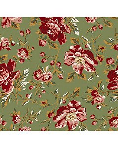 Tricoline Floral Anne (Verde) 100%  Algodão 50cm x 1,50mt