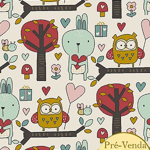 Tecido Tricoline Cute Forest 05, 100% Algodão, 50cm x 1,50mt