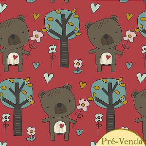 Tecido Tricoline Cute Forest 04, 100% Algodão, 50cm x 1,50mt