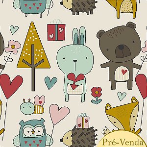 Tecido Tricoline Cute Forest 01, 100% Algodão, 50cm x 1,50mt