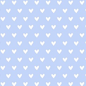 Tricoline Corações Branco e Azul, 100% Algod, 50cm x 1,50mt