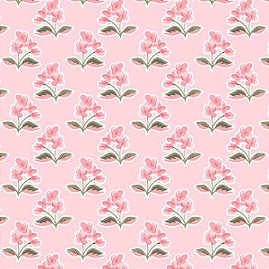 Tricoline Jardim Rosa, 100% Algodão, 50cm x 1,50mt