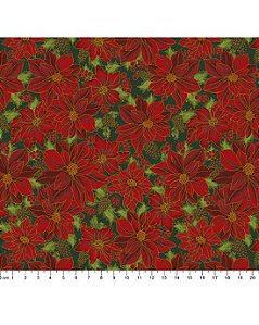 Tricoline Floral Natalino 34 Verde 100% Alg 50cm x 1,50mt