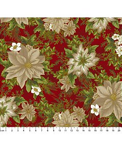 Tricoline Floral Natal 30 Vermelho 100% Alg 50cm x 1,50mt