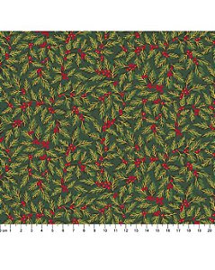 Tricoline Folhas de Natal 11 Verde 100% Algodão 50cm x 1,50m