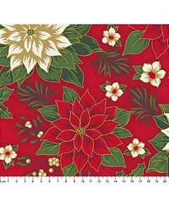 Tricoline Floral Natalino 04 Vermelho 100% Alg 50cm x 1,50mt