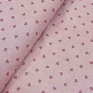 Cotton Linen Corações Rose, 80% Alg 20% Linho, 50cm x 1,52mt