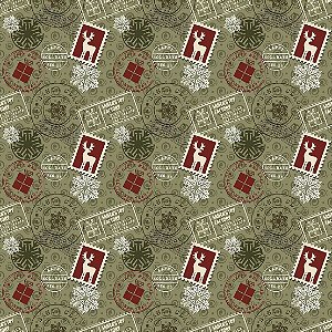 Tricoline Digital Selos Natal, 100% Algodão, 50cm x 1,50mt