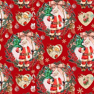 Tricoline Digital Natal Papai Noel, 100%Algod, 50cm x 1,50mt