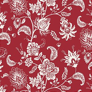 Tecido Tricoline Floral Neutro Vermelho, 50cm x 1,50m