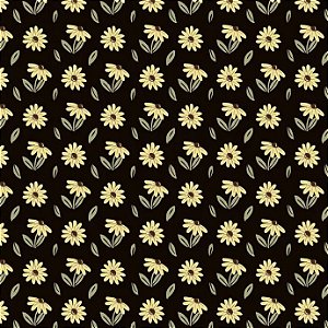 Tricoline Floral Fazendinha Preto 100% Algodão, 50cm x 1,50m