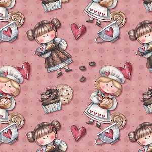 Tricoline Digital Cupcake Fundo Bege, 100% Alg 50cm x 1,50mt