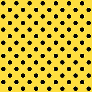 Tricoline Poá Médio Peri Preto Fundo Amarelo, 50cm x 1,50mt