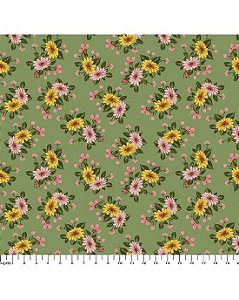Tricoline Floral Dalila (Verde) 100% Algodão 50cm x 1,50mt