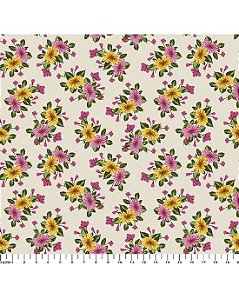 Tricoline Floral Dalila (Bege) 100% Algodão 50cm x 1,50mt