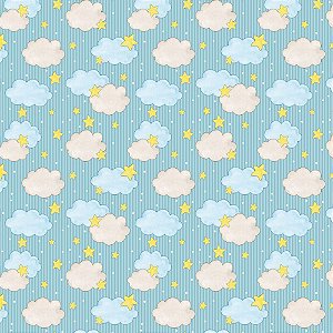 Tricoline Digital Nuvens Listradas Azuis, 50cm x 1,50mt