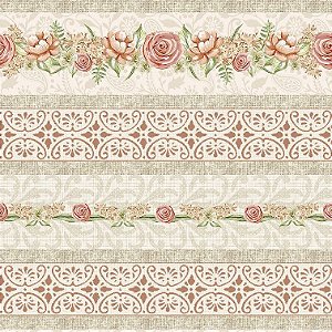 Tricoline Digital Barrado Floral Romantico, 50cm x 1,50mt