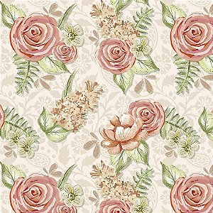 Tricoline Digital Floral Romantico, 100% Alg 50cm x 1,50mt