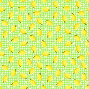 Tecido Tricoline Limão Xadrez, 100% Algodão, 50cm x 1,50mt