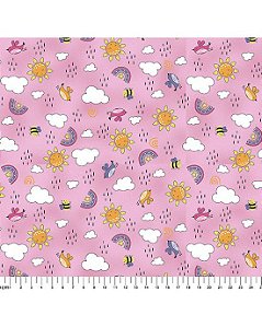 Tricoline Estampado Chuvisco Rosa 100% Algodão 50cm x 1,50mt