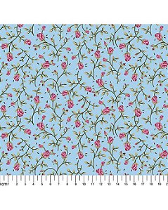 Tricoline Estampado Grace Azul 100% Algodão 50cm x 1,50mt