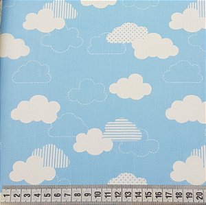 Tricoline Nuvens Fundo Azul 100% Algodão 50cm x 1,50mt.