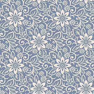 Tecido Tricoline Floral Nature Azul, 100% Alg. 50cm x 1,50mt