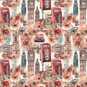 Tecido Tricoline Digital Londres 1, 100% Algod 50cm x 1,50mt