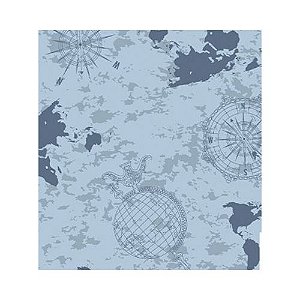 Tecido Tricoline Mapa Azul, 100% Algodão, 50cm x 1,50mt