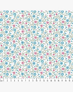 Tricoline Floral Kelly Branco-Rosa 100%  Alg 50cm x 1,50m