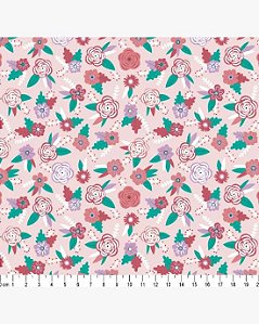 Tricoline Floral Susy (Rosa) 100%  Algodão 50cm x 1,50mt