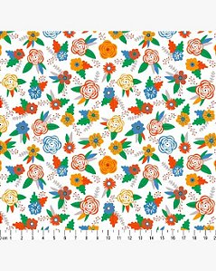 Tricoline Floral Susy (Branco) 100%  Algodão 50cm x 1,50mt