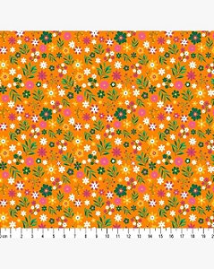Tricoline Floral Anny (Laranja) 100%  Algodão 50cm x 1,50mt
