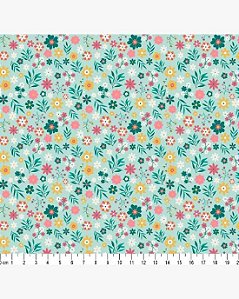 Tricoline Floral Anny (Verde) 100%  Algodão 50cm x 1,50mt