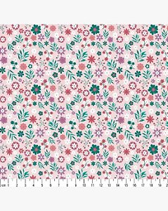 Tricoline Floral Anny (Rosa) 100%  Algodão 50cm x 1,50mt