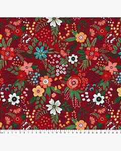 Tricoline Floral Manuela (Vinho) 100%  Algodão 50cm x 1,50mt