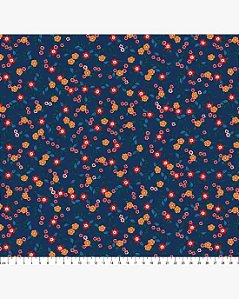 Tricoline Floral Eloa (Marinho) 100%  Algodão 50cm x 1,50mt