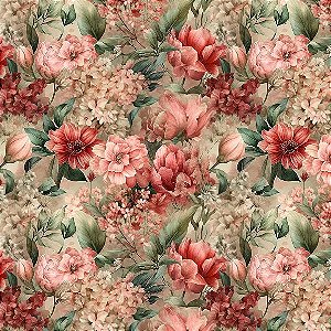 Tricoline Digital Flor Vintage Coral 01, 50cm x 1,50mt