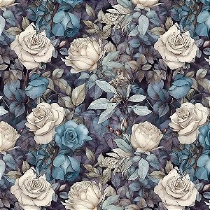 Tricoline Digital Flor Vintage Blue 03, 100%Alg 50cm x 1,50m