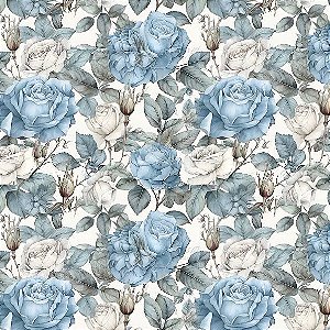 Tricoline Digital Flor Vintage Blue 02, 100%Alg 50cm x 1,50m