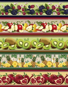 Tricoline Digital Barrado Frutas Sortidas, 55cm x 1,50mt