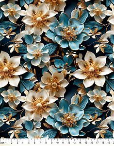 Tricoline Digital 3D Floral Atena 100% Algodão 50cm x 1,50mt