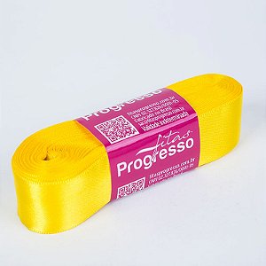Fita De Cetim Progresso Amarelo Gema CF005, 22mm - Peça 10mt